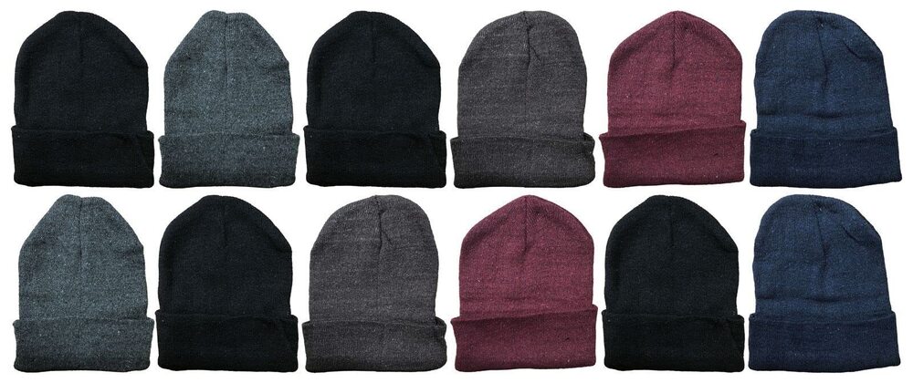 1774 12 Pack of Warm Winter Stocking Hats in Assorted Colors, Unisex